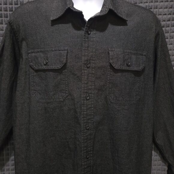 Black Denim Long Sleeve Shirt MensM Button Collared Lightweight Western Grunge - Picture 6 of 16